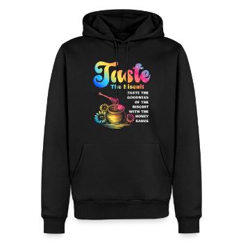 Schmecke den Keks Schmecke die Güte - Männer Premium Bio Hoodie - Schwarz - Vorne - Nico (187cm)