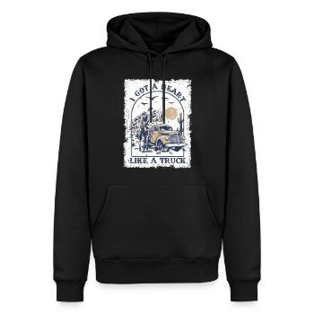J’ai un cœur comme un camion - Sweat à capuche Premium bio Homme - noir - Devant - Nico (187cm)