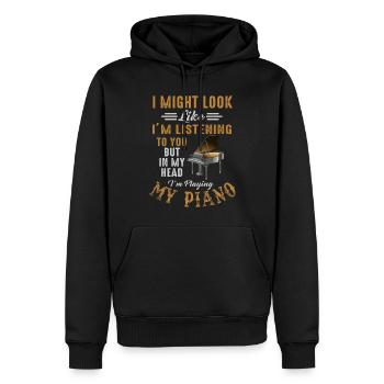 J’ai peut-être l’air d’écouter du piano - Sweat à capuche Premium bio Homme - noir - Devant - Nico (187cm)