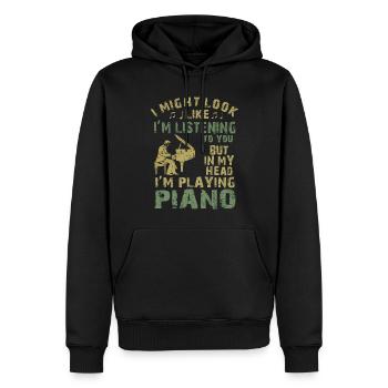 J’ai peut-être l’air d’écouter du piano - Sweat à capuche Premium bio Homme - noir - Devant - Nico (187cm)