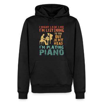 J’ai peut-être l’air d’écouter du piano - Sweat à capuche Premium bio Homme - noir - Devant - Nico (187cm)