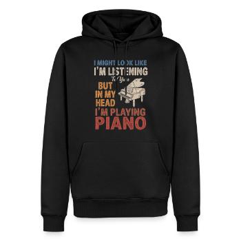J’ai peut-être l’air d’écouter du piano - Sweat à capuche Premium bio Homme - noir - Devant - Nico (187cm)