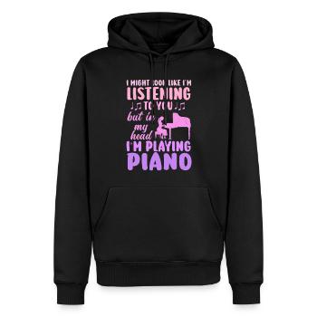 J’ai peut-être l’air d’écouter du piano - Sweat à capuche Premium bio Homme - noir - Devant - Nico (187cm)