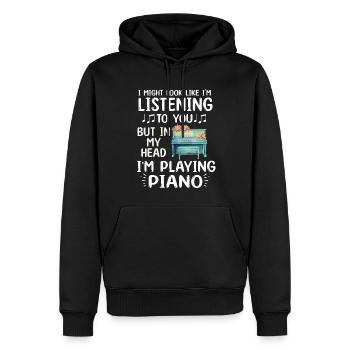 J’ai peut-être l’air d’écouter du piano - Sweat à capuche Premium bio Homme - noir - Devant - Nico (187cm)