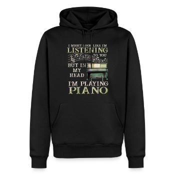 J’ai peut-être l’air d’écouter du piano - Sweat à capuche Premium bio Homme - noir - Devant - Nico (187cm)