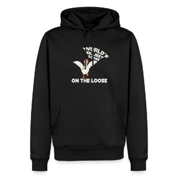 Die dümmste Gans der Welt auf freiem Fuß - Männer Premium Bio Hoodie - Schwarz - Vorne - Nico (187cm)