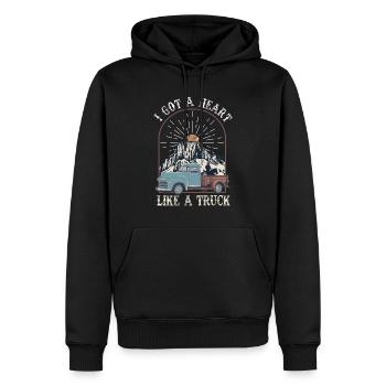 Ich habe ein Herz wie ein Truck - Männer Premium Bio Hoodie - Schwarz - Vorne - Nico (187cm)
