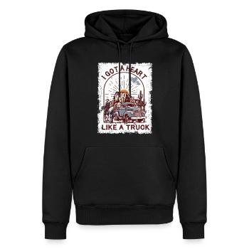 J’ai un cœur comme un camion - Sweat à capuche Premium bio Homme - noir - Devant - Nico (187cm)