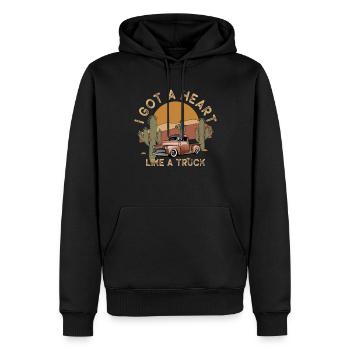 Ich habe ein Herz wie ein Truck - Männer Premium Bio Hoodie - Schwarz - Vorne - Nico (187cm)