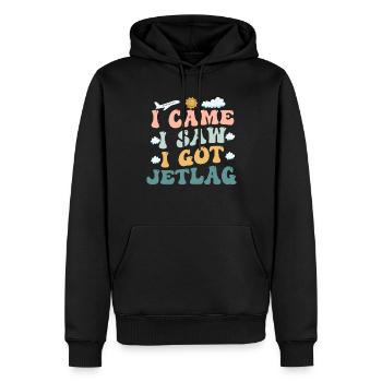Je suis venu, j’ai vu, j’ai eu le décalage horaire, l’humour de voyage - Sweat à capuche Premium bio Homme - noir - Devant - Nico (187cm)