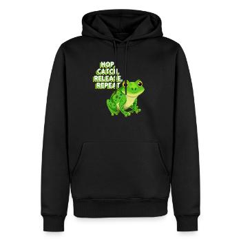 Hop Catch Release Repeat Frosch Humor - Männer Premium Bio Hoodie - Schwarz - Vorne - Nico (187cm)