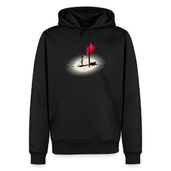 Motif de pince détaillé en rouge avec ombre - Sweat à capuche Premium bio Homme - noir - Devant - Nico (187cm)