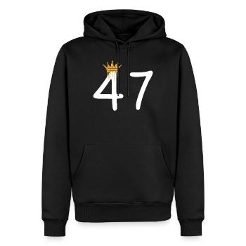Couronne dorée sur le motif du numéro 47 - Sweat à capuche Premium bio Homme - noir - Devant - Nico (187cm)