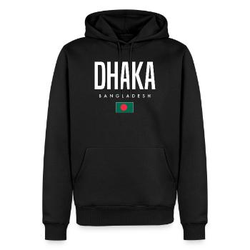 Dhaka, Bangladesh - Sweat à capuche Premium bio Homme - noir - Devant - Nico (187cm)