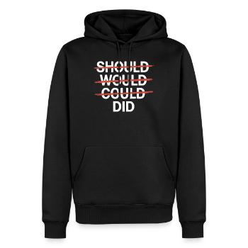Slogan motivant : Should Would Could Did - Sweat à capuche Premium bio Homme - noir - Devant - Nico (187cm)