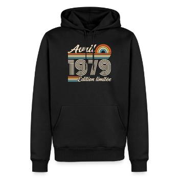  Avril 1979 anniversaire rétro 1979 April 1979 - Sweat à capuche Premium bio Homme - noir - Devant - Nico (187cm)