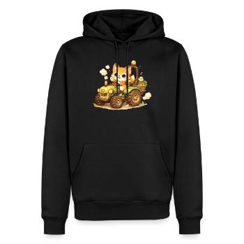 Renard sur le tracteur - Sweat à capuche Premium bio Homme - noir - Devant - Nico (187cm)
