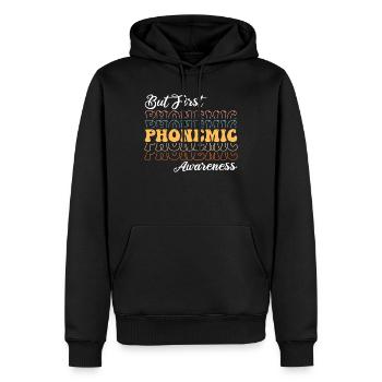 Phonemische Bewusstheit zuerst - Männer Premium Bio Hoodie - Schwarz - Vorne - Nico (187cm)