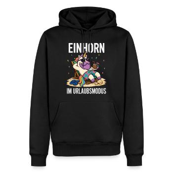 Einhorn Urlaubsmodus Männer Camping Fun Shirt  - Männer Premium Bio Hoodie - Schwarz - Vorne - Nico (187cm)