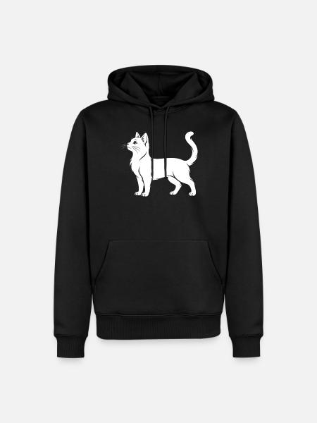Weiße Katzen-Silhouette - Männer Premium Bio Hoodie - Schwarz