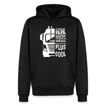 Mon papa, chauffeur routier, humour camion - Sweat à capuche Premium bio Homme - noir - Devant - Nico (187cm)