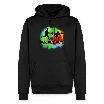 Läufer, Laufen + Kniebeuge = Schneller, Farbig - Männer Premium Bio Hoodie - Schwarz - Vorne - Nico (187cm)