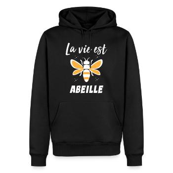 La vie est abeille - Sweat à capuche Premium bio Homme - noir - Devant - Nico (187cm)