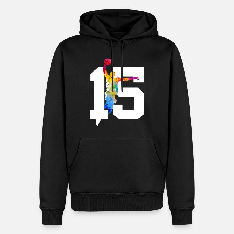 NUMMER 15 BASKETBALL 15. GEBURTSTAG - Männer Premium Bio Hoodie - Schwarz