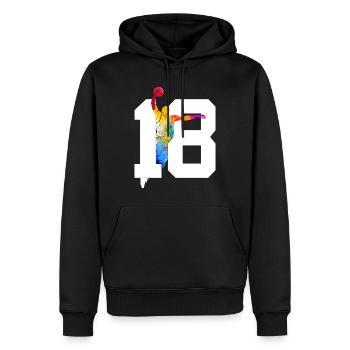 NUMÉRO 18 BASKETBALL 18E ANNIVERSAIRE - Sweat à capuche Premium bio Homme - noir - Devant - Nico (187cm)