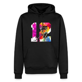 NUMMER 12 EISHOCKEY 12. GEBURTSTAG - Männer Premium Bio Hoodie - Schwarz - Vorne - Nico (187cm)