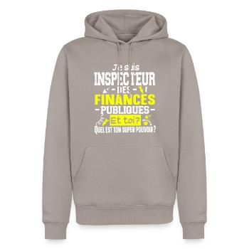 Inspecteur Finances Publiques Impôts Métier - Sweat à capuche Premium bio Homme - taupe - Devant - Nico (187cm)