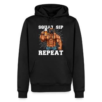 Bodybuilder Gym Beer Squat Sip Repeat - Men’s Premium Organic Hoodie - black - Front - Nico (187cm)