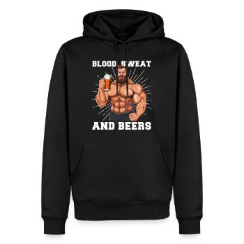 Bodybuilder Gym Beer Blood Sweat And Beers - Men’s Premium Organic Hoodie - black - Front - Nico (187cm)