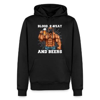 Bodybuilder Gym Bier Blood Sweat And Beer - Men’s Premium Organic Hoodie - black - Front - Nico (187cm)