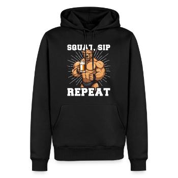 Bodybuilder Gym Beer Squat Sip Repeat - Men’s Premium Organic Hoodie - black - Front - Nico (187cm)