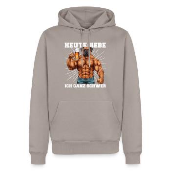 Bodybuilder Gym Beer | Today I'm lifting very hard - Men’s Premium Organic Hoodie - taupe - Front - Nico (187cm)