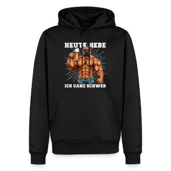 Bodybuilder Gym Bière | Aujourd’hui, je soulève très fort - Sweat à capuche Premium bio Homme - noir - Devant - Nico (187cm)