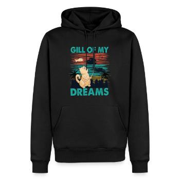 Gill Of My Dreams - Angeln - Katze - Retro - Natur - Männer Premium Bio Hoodie - Schwarz - Vorne - Nico (187cm)