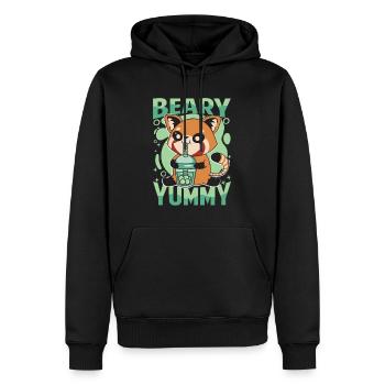 Beary Yummy - Niedlicher roter Panda - Milchtee - Männer Premium Bio Hoodie - Schwarz - Vorne - Nico (187cm)