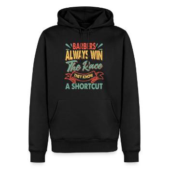 Barbers Always Win The Race - Pizza - Papa-Witze - Männer Premium Bio Hoodie - Schwarz - Vorne - Nico (187cm)