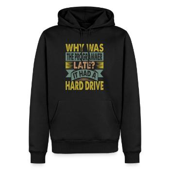 Pourquoi le programmeur était-il en retard ? Blagues drôles de papa - Sweat à capuche Premium bio Homme - noir - Devant - Nico (187cm)