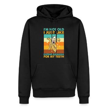 Je ne suis pas vieux, j’aime juste manger de la banane - Drôle - Sweat à capuche Premium bio Homme - noir - Devant - Nico (187cm)
