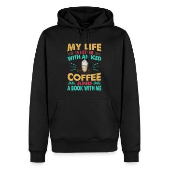 My Life Is Better With An Iced Coffee And A Book W - Männer Premium Bio Hoodie - Schwarz - Vorne - Nico (187cm)