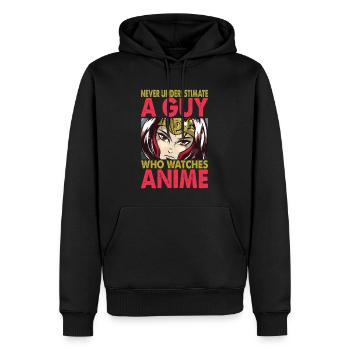 Never Underestimate A Guy Who Watches Anime - Funn - Men’s Premium Organic Hoodie - black - Front - Nico (187cm)