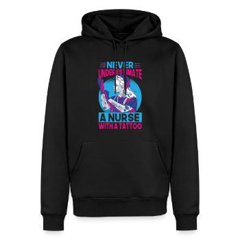Ne sous-estimez jamais une infirmière avec un tatouage - Drôle - Sweat à capuche Premium bio Homme - noir - Devant - Nico (187cm)