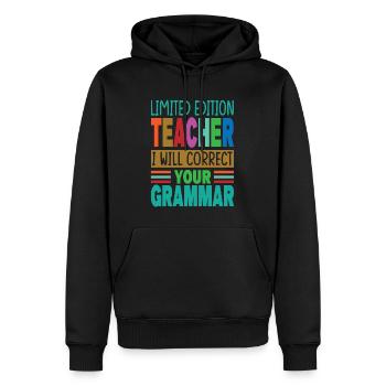 Professeur en édition limitée Je corrigerai votre Gramma - Sweat à capuche Premium bio Homme - noir - Devant - Nico (187cm)