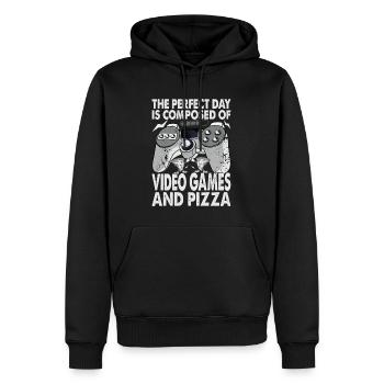 The Perfect Day Is Composed Of Video Games And Piz - Men’s Premium Organic Hoodie - black - Front - Nico (187cm)