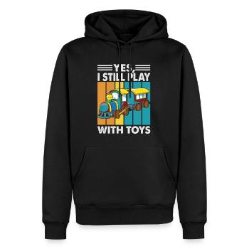 Oui, je joue toujours avec des jouets - Trains - Caboose - C - Sweat à capuche Premium bio Homme - noir - Devant - Nico (187cm)