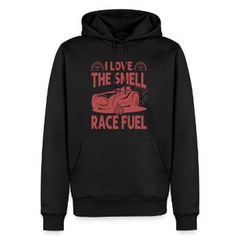 J’aime l’odeur du carburant de course - Course - Course - Moi - Sweat à capuche Premium bio Homme - noir - Devant - Nico (187cm)