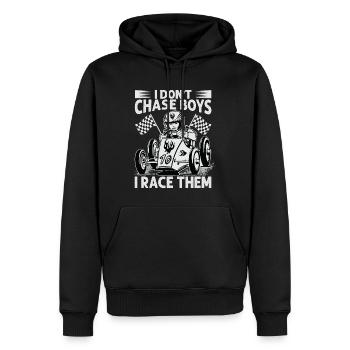 I Don't Chase Boys I Race Them - Racing - Race Car - Männer Premium Bio Hoodie - Schwarz - Vorne - Nico (187cm)